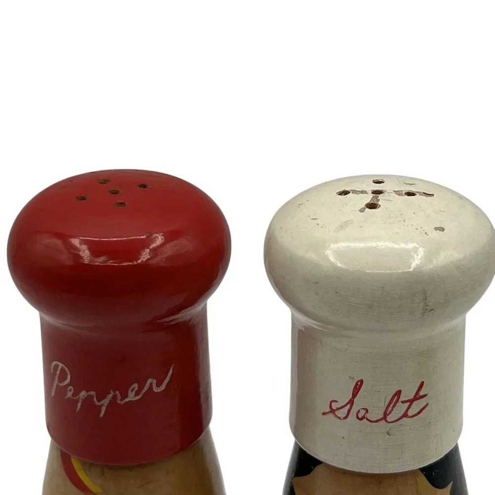 Vintage Retro 60s Kitchen Tall Wooden Novelty Salt Pepper Shakers Set 5.5